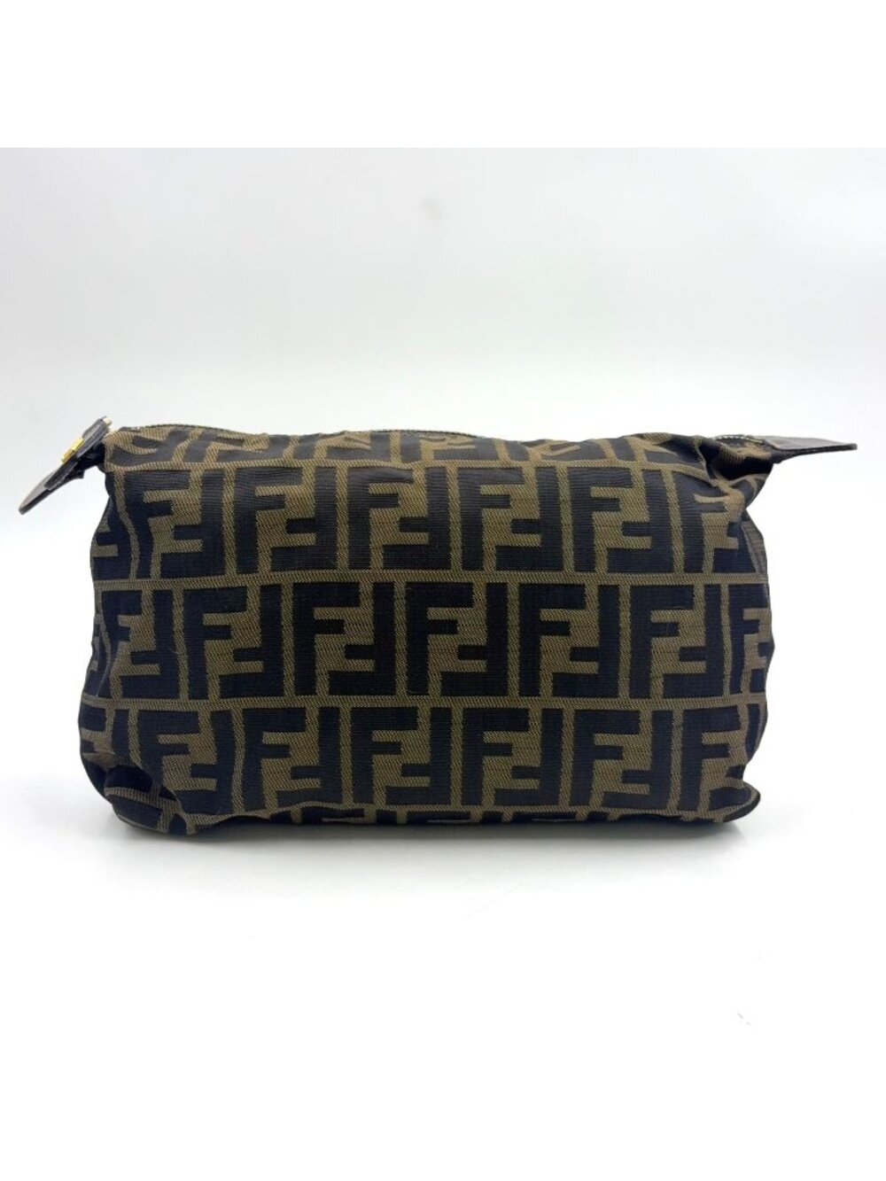 Fendi Zucca Pattern Leather Canvas Brown Pouch Gold